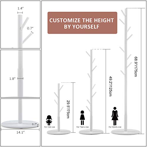 Vicllax Free Standing Coat Rack 8 Hooks Wood Clothes Hanger Stand Coat Tree (White)