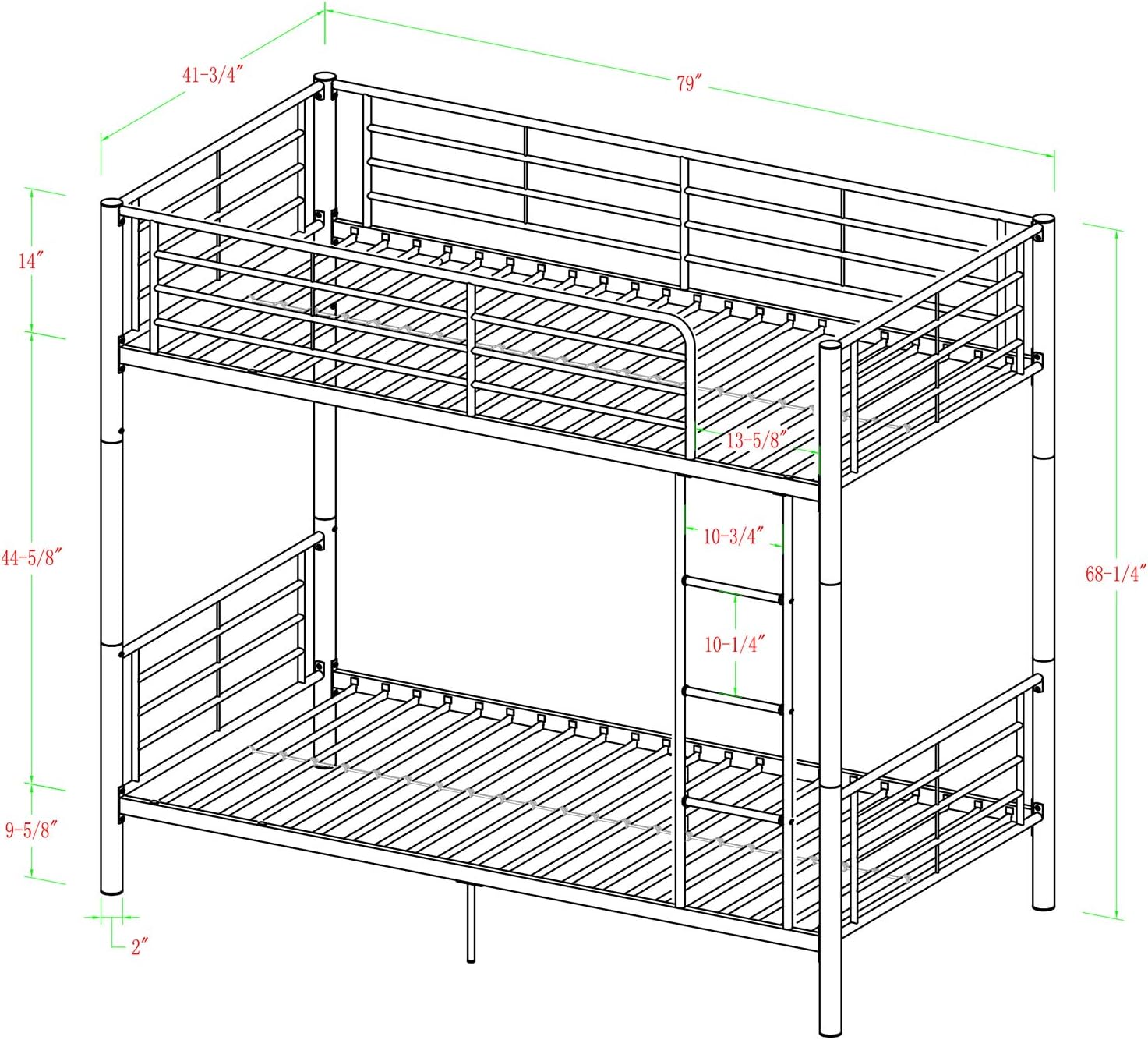 Sunrise Metal Twin-Over-Twin Bunk Bed in Black