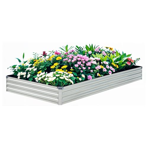 2Pcs Galvanized Steel Raised Garden Bed, 2 Pack Large Metal Raised Planter Box, Raised Garden Bed for Vegetables Flower Herb with Gloves and 2 Compost Bags, 8x4x1ft(2pcs), Gray