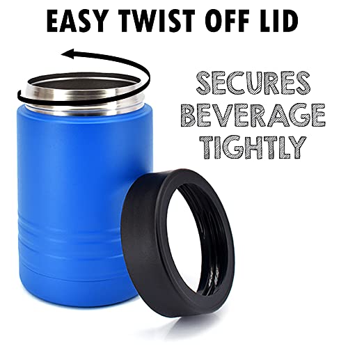 4-in-1 Stainless Steel 12 oz Double Wall Vacuum Insulated Can or Bottle Cooler Keeps Beverage Cold for Hours - Also Fits 16 oz Cans - Powder Coated Purple - Clear Water Home Goods