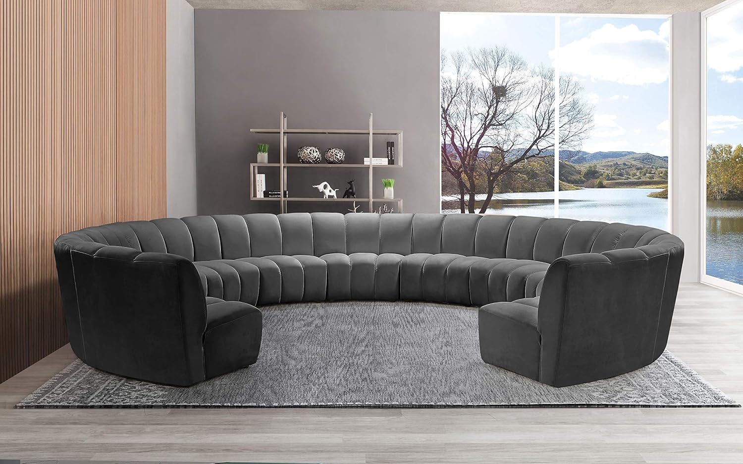 Meridian Furniture Infinity Collection Modern | Contemporary Modular Sectional with Luxurious Deep Channel Tufting, 11 Piece, Grey