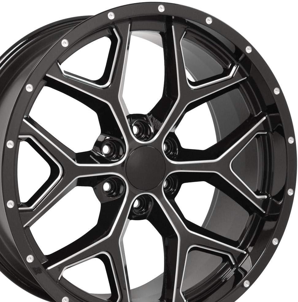 OE Wheels LLC 22 inch Rims Fits Silverado Suburban Tahoe Sierra Yukon Escalade 6x139.7 CV98 22x9.5 Black with Milled Edge SET