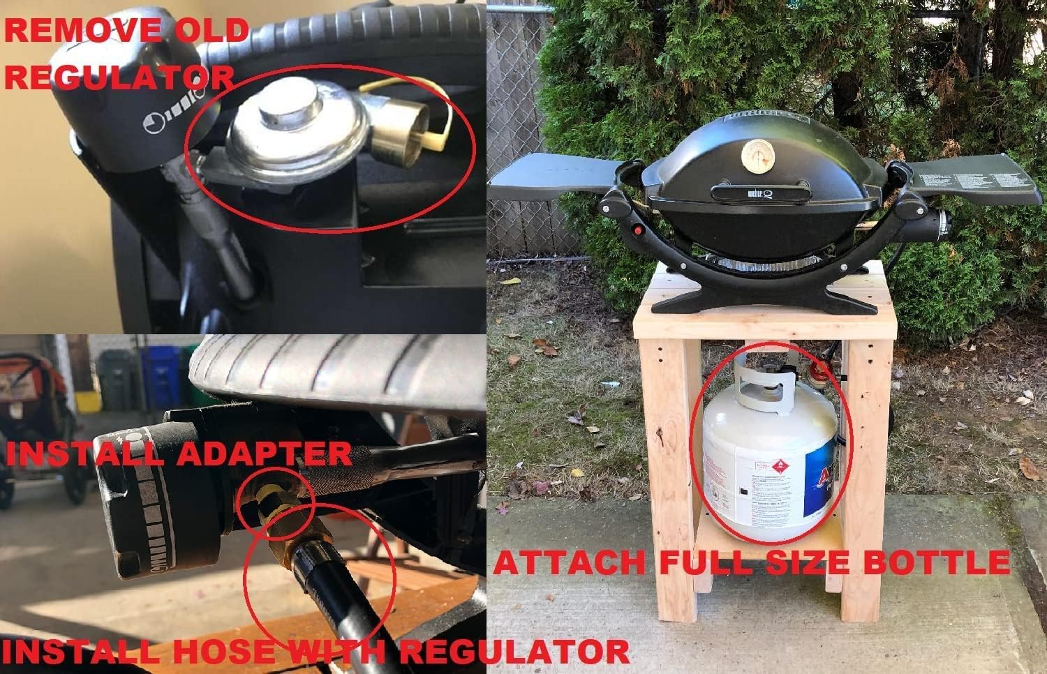 Regulator Adapter Bypass Hack Conversion Fitting, for Weber Q Q100 Baby Q1000 1200 Q200 Q2000 Q2200 Grill BBQ Grille - Allows use of Any Standard Full Size Propane Bottle Side Regulator & Hose