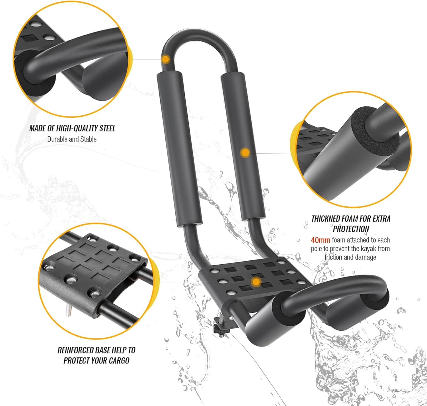 AA-Racks Model X31 Truck Ladder Rack with (8) Non-Drilling C-Clamps and 2 Sets Kayak J-Racks with Ratchet Lashing Straps & Ratchet Bow and Stern Tie Down Straps(2Packages)