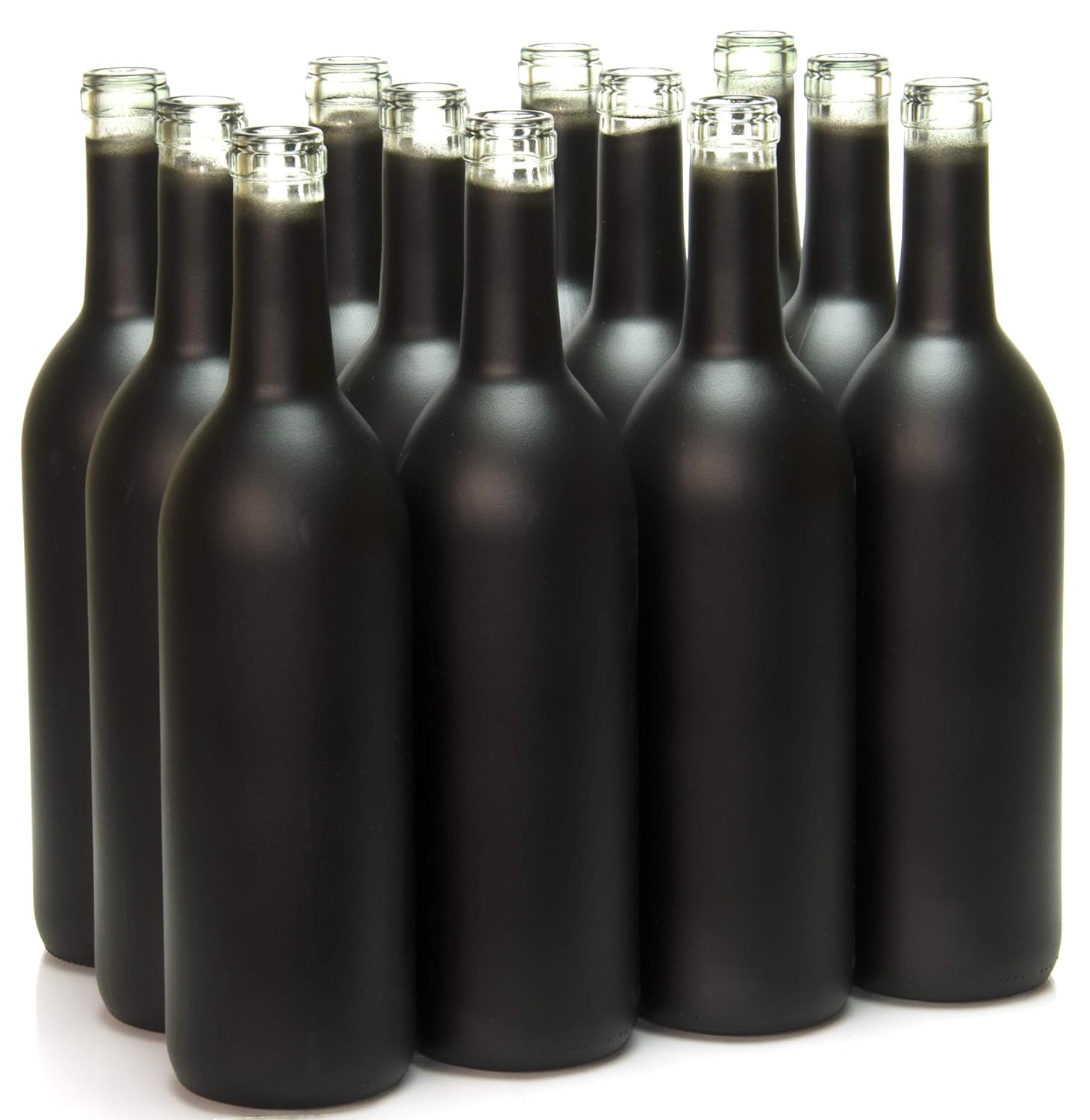 North Mountain Supply - W5BK 750ml Glass Bordeaux Wine Bottle Flat-Bottomed Cork Finish - Case of 12 - Black Frosted