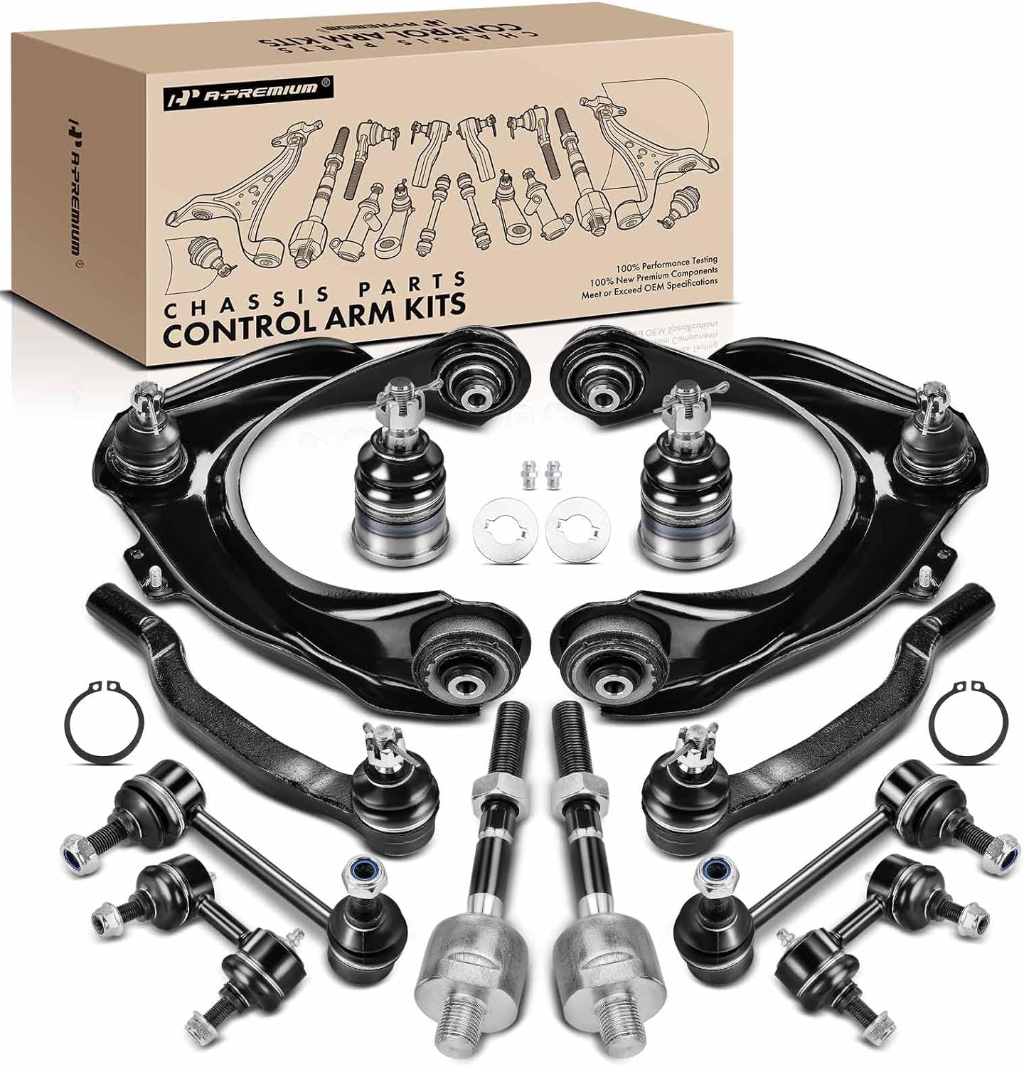 A-Premium Set of 12, Front Upper Control Arm, Lower Ball Joint, Inner Outer Tie Rod End, Front & Rear Sway Bar Links, Compatible with Honda Accord 1998-2002 & Acura CL 2001-2003, TL 1999-2003