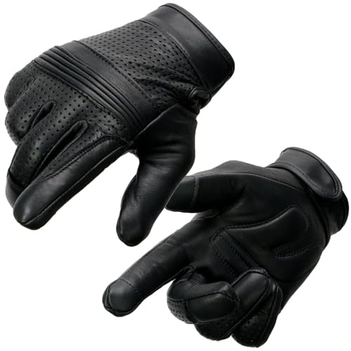 Milwaukee Leather MG7516 Men's Black Leather ’I - Touchscreen Compatible’ Gel Palm Motorcycle Hand Gloves W/Flex Knuckles