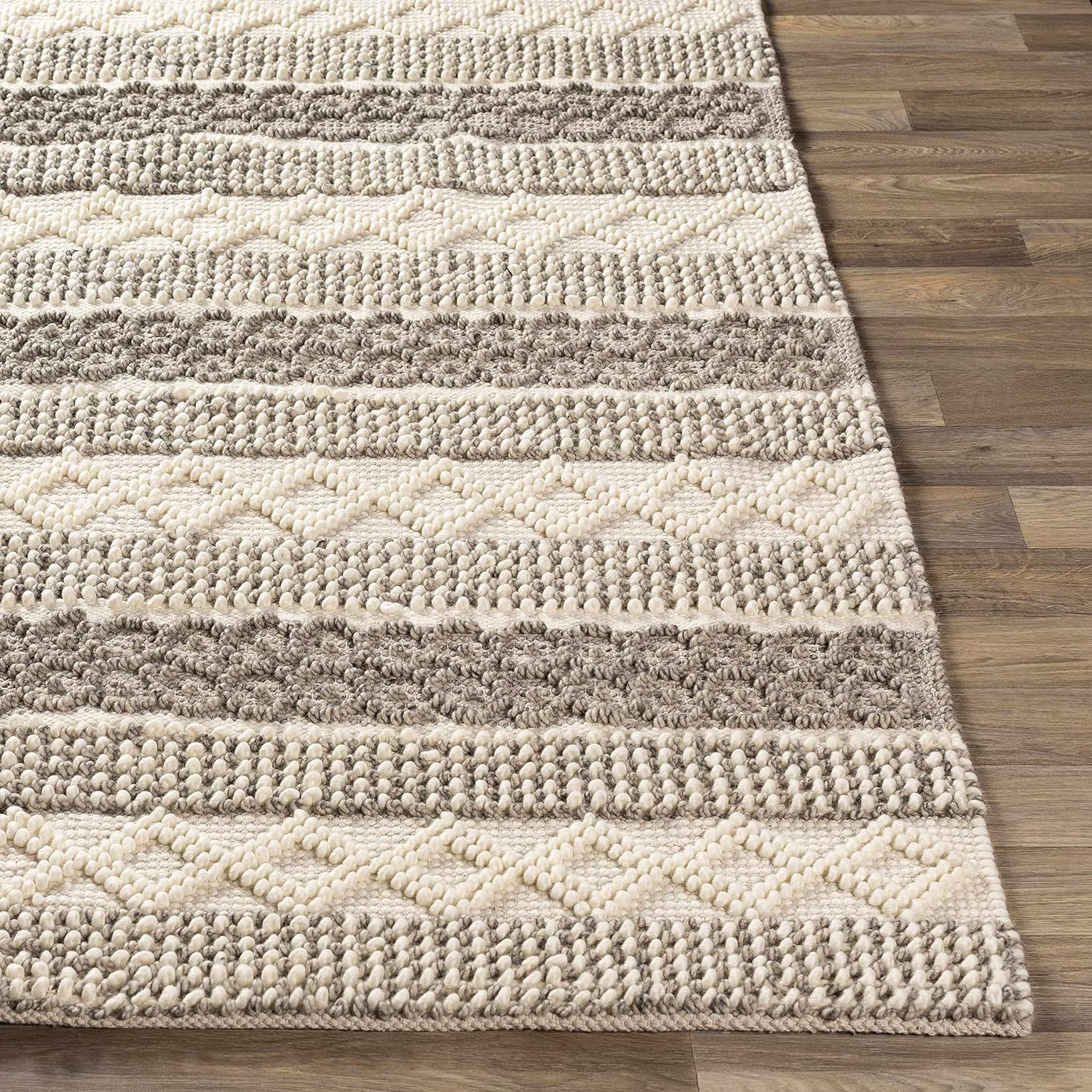 Hauteloom Valley Wool Living Room, Bedroom Area Rug - Bohemian/Global - Beige, Gray - 8' x 10'