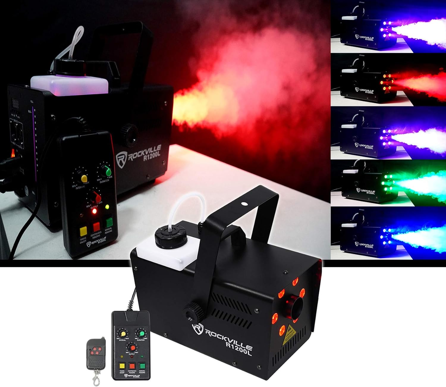 Rockville R1200L Fog/Smoke Machine w LED's, 7 Channel DMX+2 Remotes+Gallon Fluid