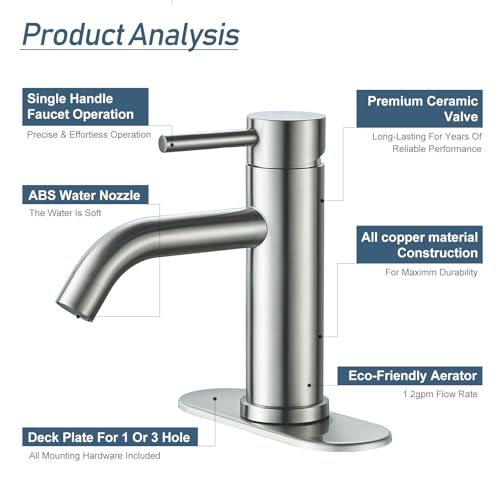 Black Bathroom Faucet Single Hole RV Bathroom Faucet Single Handle Bathroom Sink Faucet 1 Hole with 3 Hole Deck Plate，Water Supply Lines with cUPC Certification