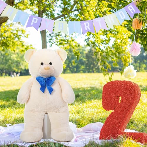 MorisMos Giant Teddy Bear 5ft Stuffed Animal,Human Size Cuddly Teddy Bear Toy for Mom, Jumbo White Stuffed Bear Plush 59 inch Mother's Day,Holiday for Women Kids Baby Shower Decor