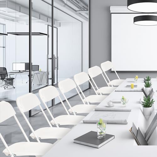 Real Relax Portable Stackable Parties and Weddings 350 LB Capacity Premium Steel Frame Plastic Folding Chair, 10Pack, White