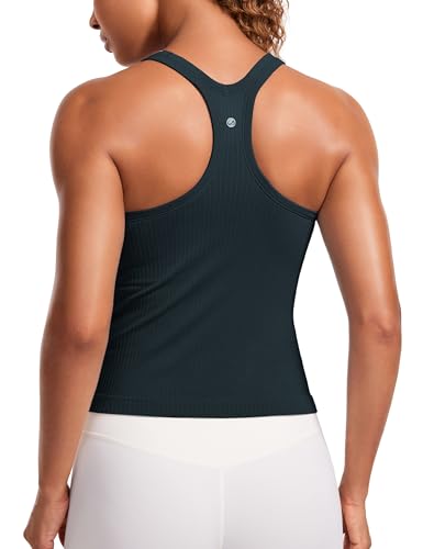 CRZ YOGA Seamless Ribbed Womens Tank Top Racerback Camisoles with Built in Bra Padded Scoop Neck Athletic Workout Slim Tanks