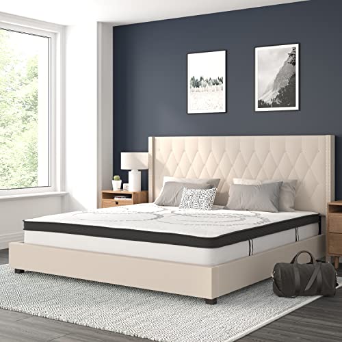 Flash Furniture Riverdale Tufted Upholstered Platform Bed/Mattress Set, Full, Beige