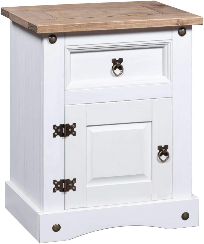FAMIROSA Bedside Cabinet Mexican Pine Corona Range White 20.9