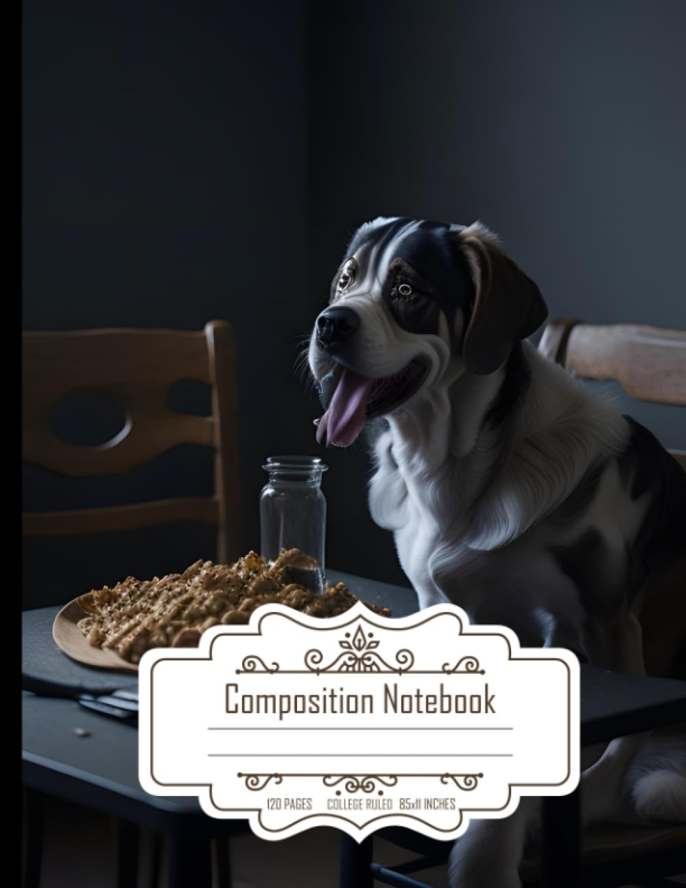 Composition Notebook College Ruled: Un Perro Sentado en una Silla, Mesa, Cuchara, Size 8.5x11 Inch, 120 Pages