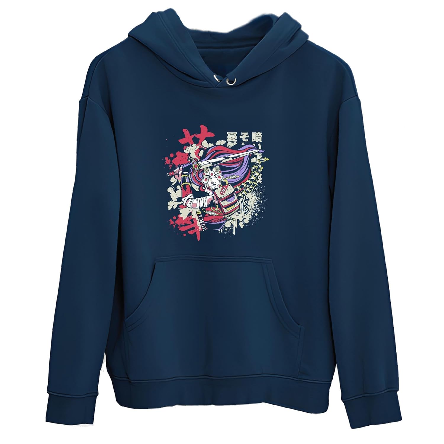 Street Art Style Asian Warrior Gift for Men and Women Black Muticolor Unisex Hoodie