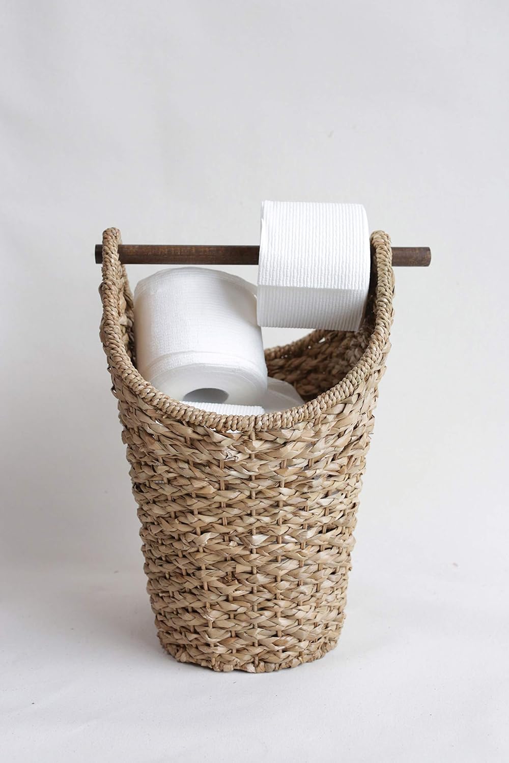 Bankuan Braided Oval Toilet Paper Basket with Wood Bar