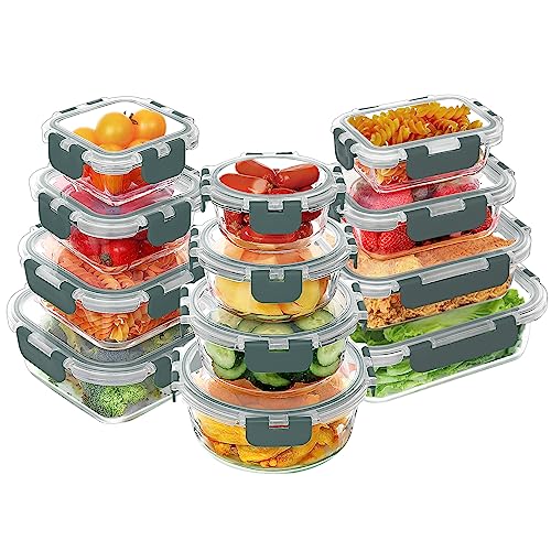 VERONES 24 Pieces Glass Food Storage Containers Set, Airtight Glass Lunch Containers, Glass Meal Prep Containers with Lids,Exclusive of BPA, for Microwave, Oven, Freezer & Dishwasher Friendly,Red
