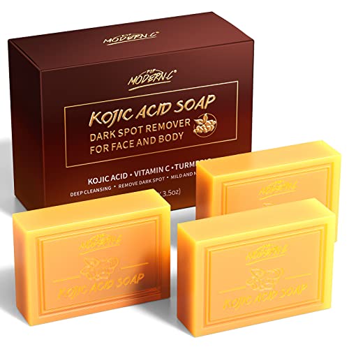 POP MODERN.C Kojic Acid Soap Turmeric Soap 3PCS Dark Spot Remover for Face and Body Bath Soap Moisturizing Even out Tone Skin Vitamins C Soap for Acne Blackheads Remover 3x100g Christmas gift
