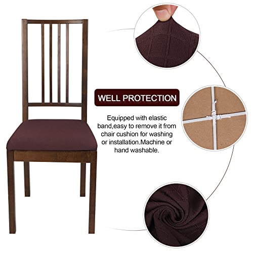 SearchI Seat Covers for Dining Room Chairs Stretch Jacquard Chair Seat Covers Set of 4, Removable Washable Upholstered Chair Seat Protector Cushion Slipcovers for Kitchen(Beige Diamond Geometric)