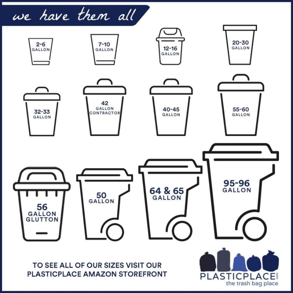 Plasticplace 32-33 Gallon Recycling Bags │ 0.9 Mil │ Clear Drawstring Garbage Can Liners │ 33