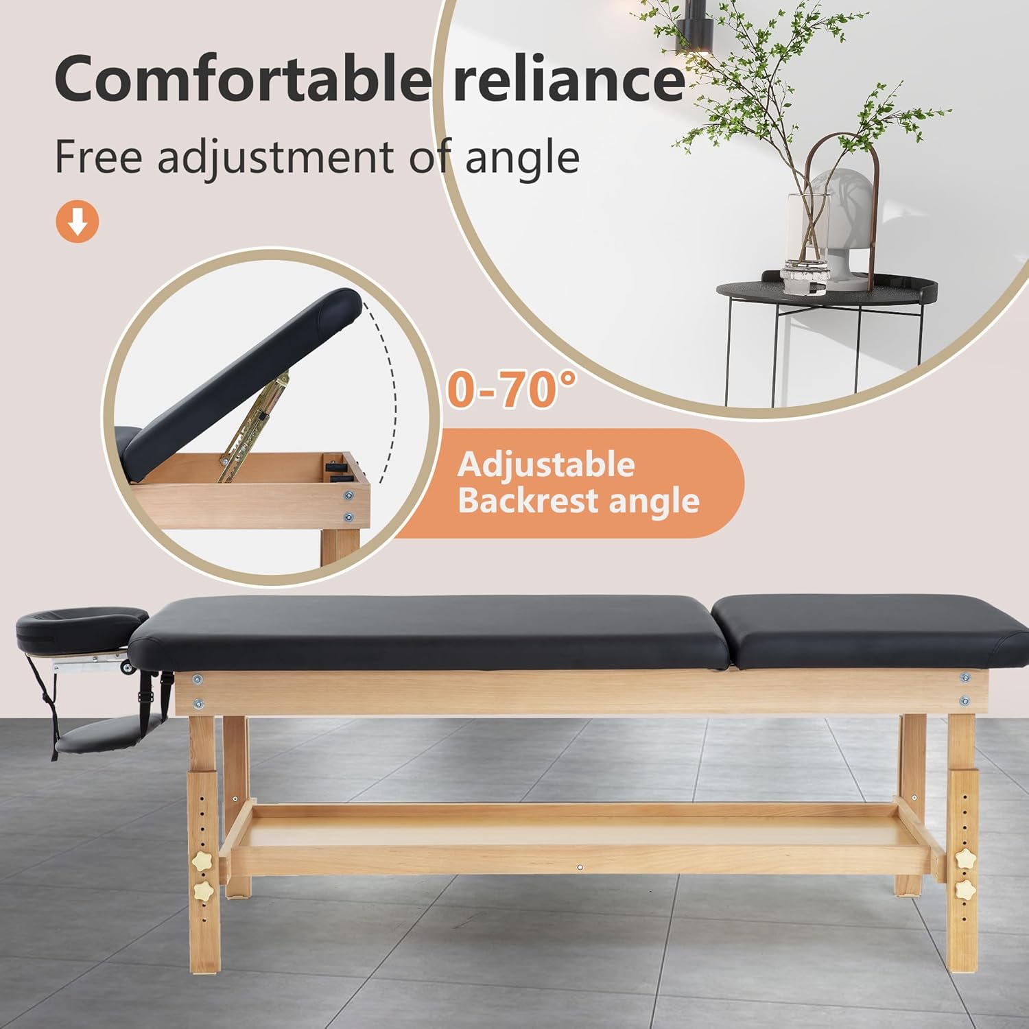 PayLessHere Massage Table Lash Bed 2 Fold Spa Bed 74”Lx28“W PU Leather Massage Bed Height Adjustable Massage Bed Heavy Duty Stationary Spa Table Salon Facial Cradle Bed, Black