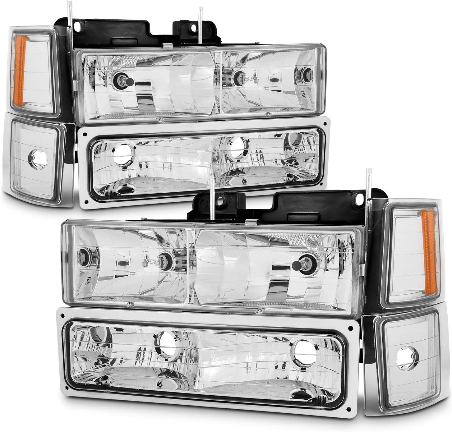 AKKON - For 94-98 Chevy C/K 1500/2500/3500 Tahoe Suburban Full Size C10 Chrome Headlights Driver+Passenger Headlamp