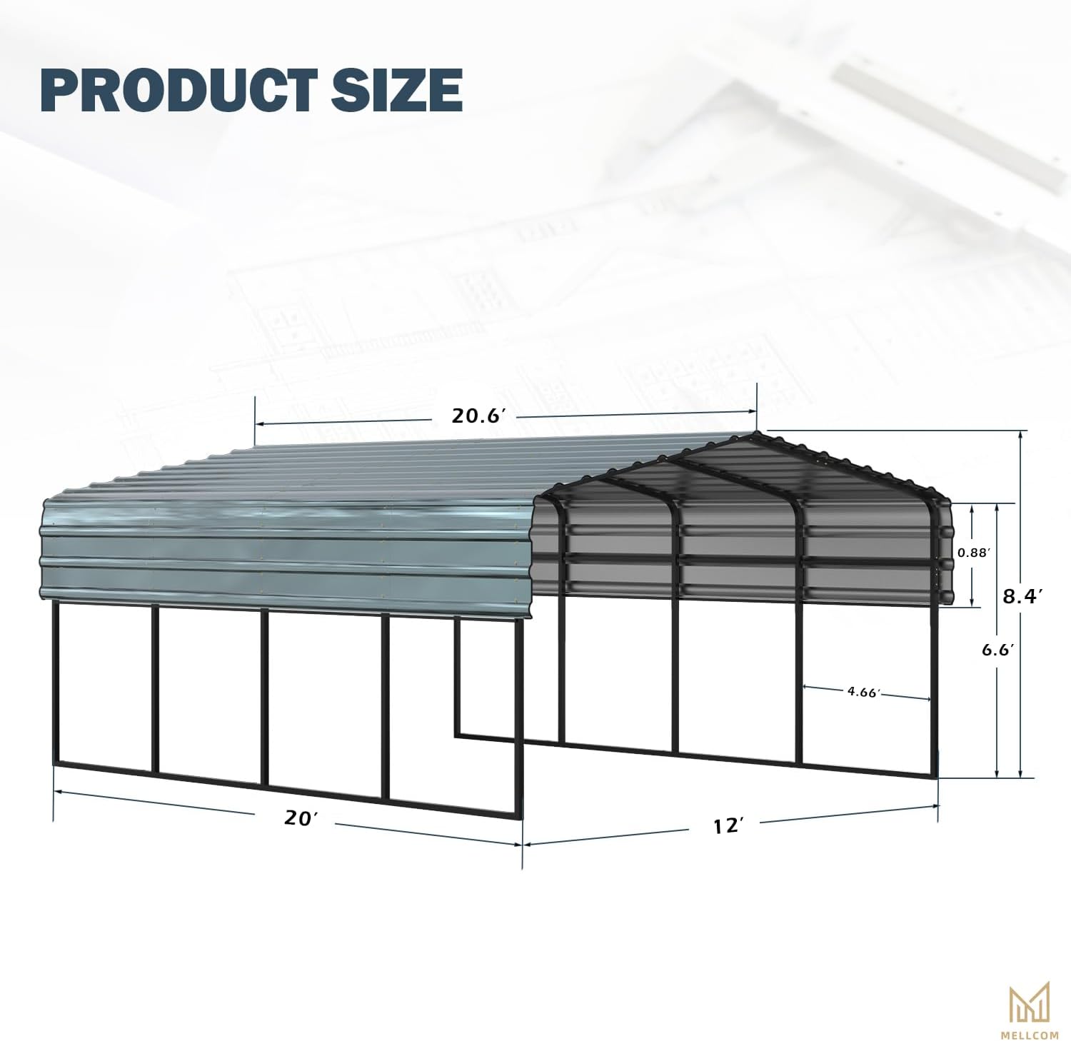 MELLCOM 12 x 20 ft Carport with Galvanized Steel Roof - 12' x 20' x 8.4' Multi-Use Shelter, Sturdy Metal Carport for Cars, Boats, and Tractors