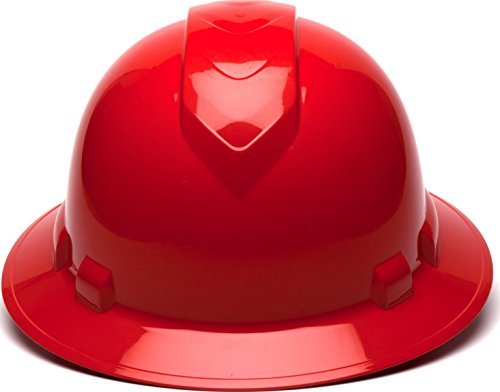 PYRAMEX Ridgeline Full Brim Hard Hat, 4-Point Ratchet Suspension, Red