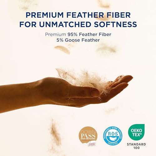 Bedsure Luxury Goose Feathers Down Pillows - 300 Thread Count Cotton Cover Gusseted Hotel Collection Bed Pillows King Size Set of 2, Ultra-Soft High Elasticity Sorona Fiber Layer Pillows