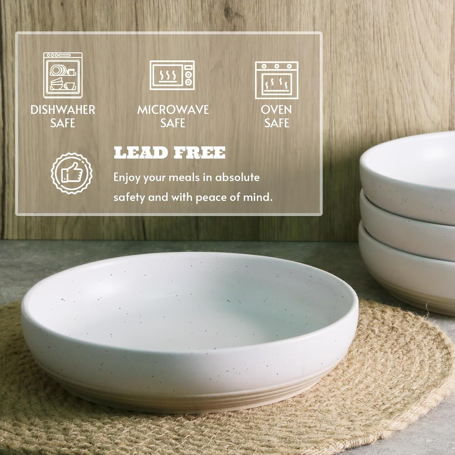 Pasta Bowls Set of 4,Ceramic Flat Pasta Bowls Ceramic Serving Bowls,Dinner Bowls,Stoneware Bowl Plates Set,Microwave & Dishwasher Safe