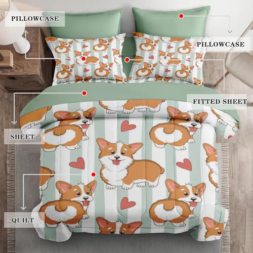 Orange Octopus Turquoise 5 Pcs Comforter Set Twin Size, Cute Sea Colorful Ocean Soft Bedding Set with Flat Sheet and Fitted Sheet Pillowcases & Sham for Kids and Adults Bedroom Bed Decor