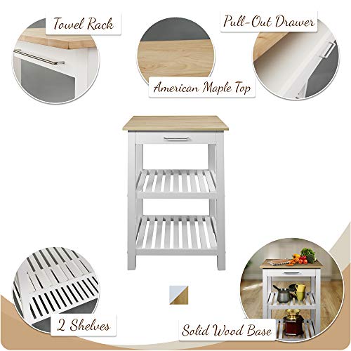 American Trails Sunrise American Kitchen Island, Natural Maple Top, White Base (New)