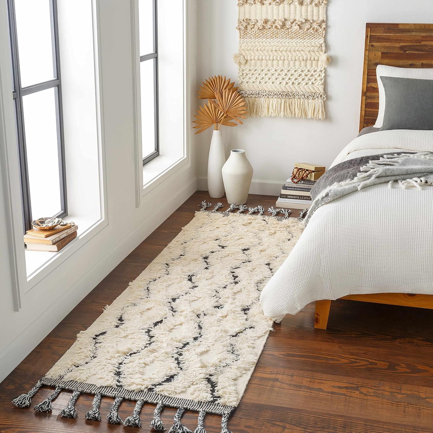 Hauteloom Sangerville Wool Living Room, Bedroom Area Rug - Bohemian/Global - Plush Pile - Beige, Black - 5' x 7'6