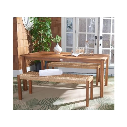 SAFAVIEH Outdoor Collection Aquina Acacia Wood/Light Brown 3-Piece Dining Set PAT7081A, Natural/Natural