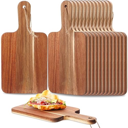16 Pcs Acacia Wood Cutting Board Bulk Kitchen Chopping Boards with Handle Wooden Serving Tray Charcuterie Boards for Pizza, Bread, Cheese, Fruit, Vegetables Housewarming Gift (12 x 6 Inch)