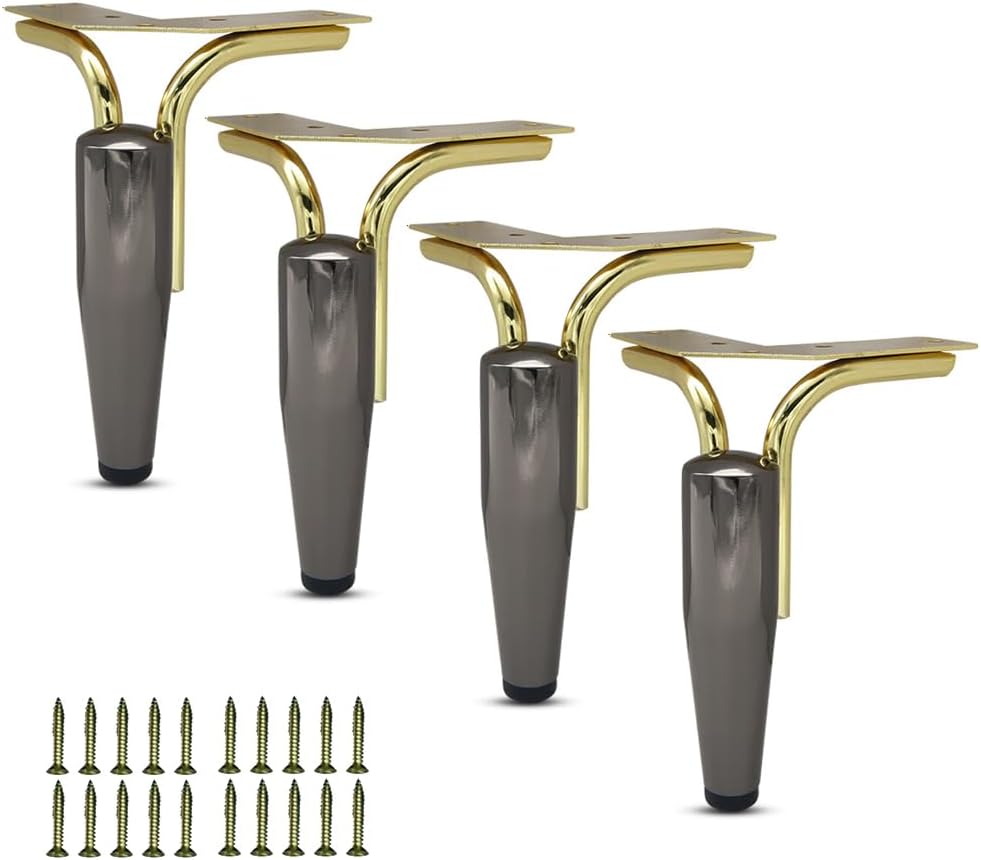 6 Inch Furniture Legs, Set of 4 Metal Furniture Legs Heavy Duty Modern Feet Patas para Muebles for Chair Dresser Cabinet Gold