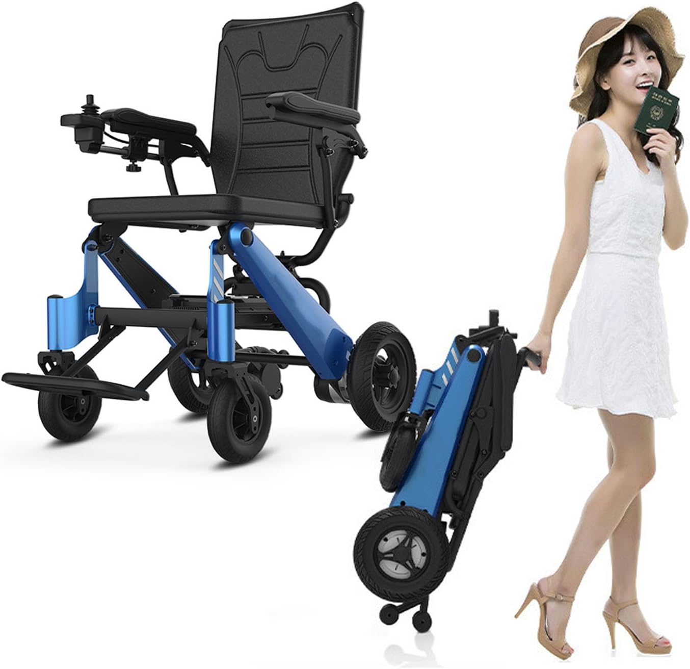 Electric Wheelchairs for Elderly, Lightweight Portable Power Chair with 24V 10Ah Lithium Battery, 4-Wheels Travel Scooter for Adults, Attendant Control with Foldable Removable Seat