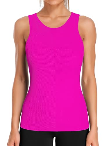 ATTRACO Workout Tank Tops for Women Seamless Full Length Gym Tops Athletic Yoga Top Built in Bra