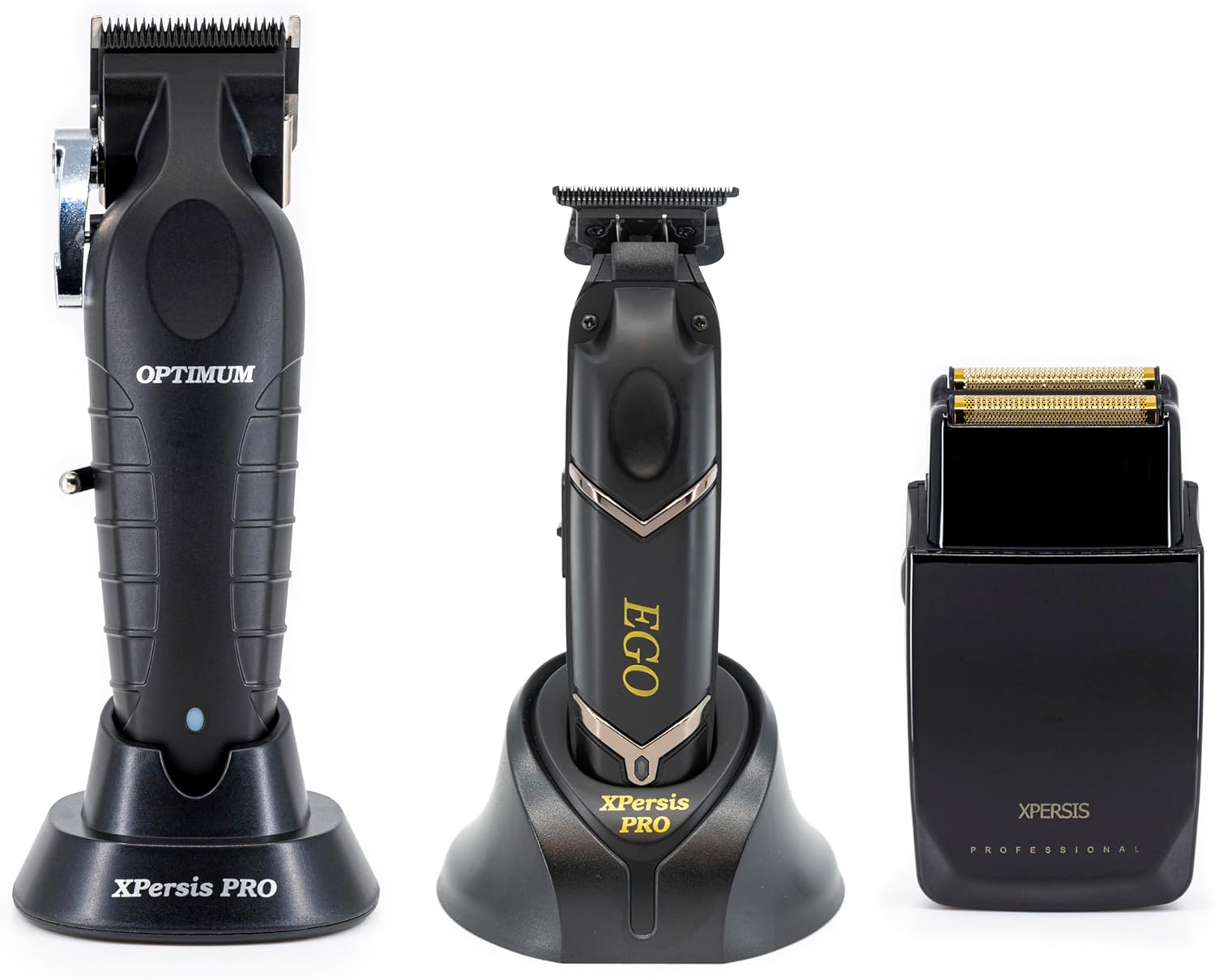 Pro Optimum Hair Clippers for Mens,Barbers Professional Cordless Hair Clippers + Cordless Hair Trimmers Ego Brushless and DLC Blade+Electric Razor Foil Shaver with Sharp Blades Black