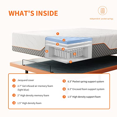 Adjustable Bed Frame King - Ergonomic Electric Bed Base, Foot & Head Incline, APP Control, Wireless Remote, Zero Gravity, Anti-Snore, King, 2000 Series