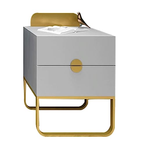 POCHY Modern Nightstands Nightstand 2 Drawers Iron End Table W/Gold Legs Bedside Cabinet MDF Bedside Dress Nordic 35x40x52 Cm Fashion Bedside Table Simple Stylish