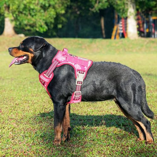 Heavy Duty Tactical Dog Harness for Large Dogs, No Pull Adjustable Pet Harness Reflective Service Training Easy Control Pet Vest Military K9 Working Dog Harnesses-X- Large, Brown