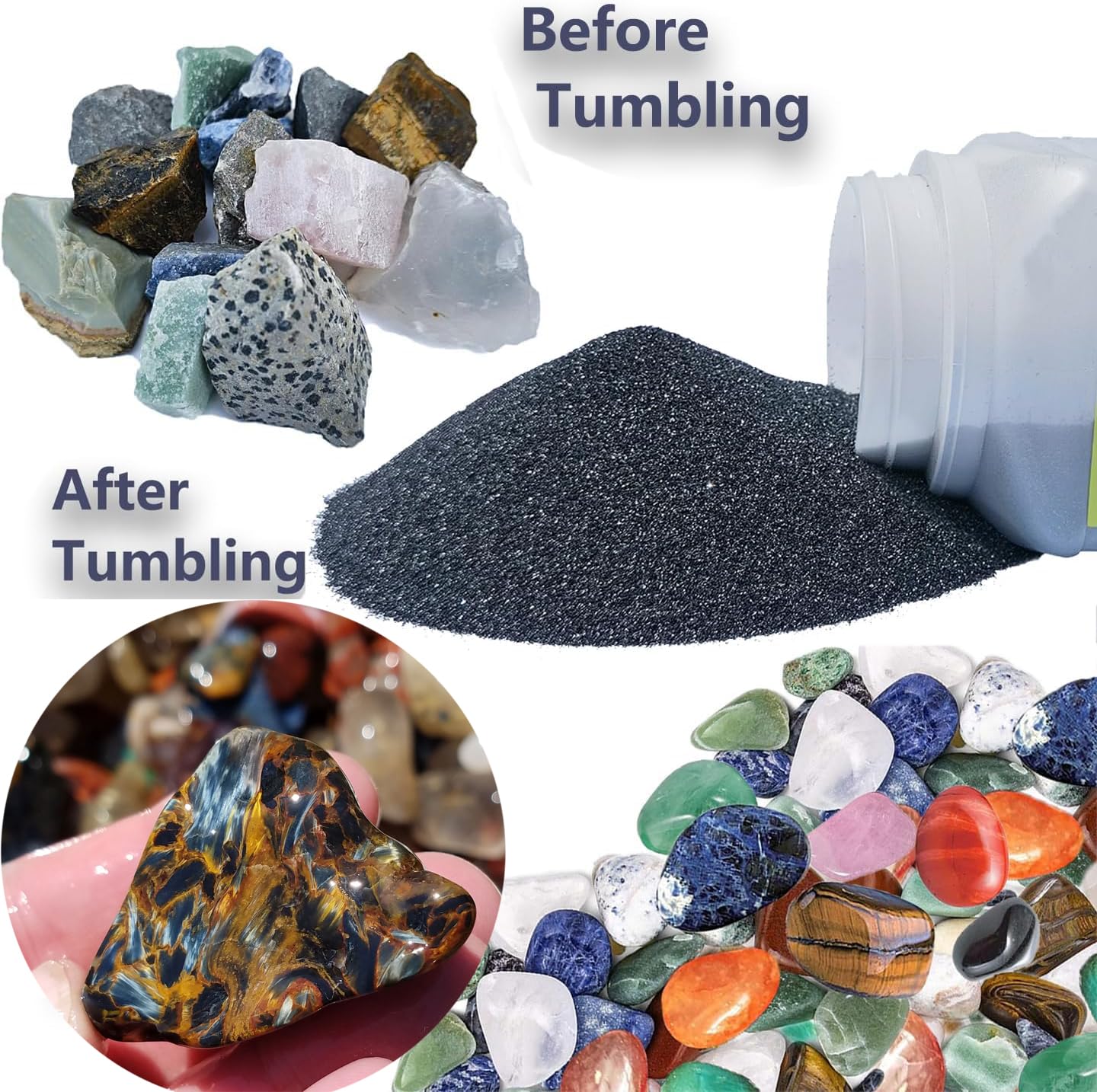 Total 6 LBS Weight Rock Tumbler Grit Set, 4 Step Tumbling Media Refill-Coarse/Medium/Pre-Polished/Final Polish, Silicone Carbide Polisher Grit for Any Rock Tumbler, Rock Polisher, Stone Polisher