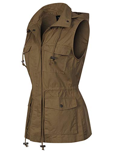 MixMatchy Women's Drawstring Lightweight Loose Fit Sleeveless Safari Vest Utility Jacket
