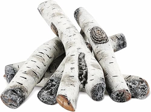 Utheer Gas Fireplace Logs, White Birch Fireplace Logs 6-Piece, Ceramic Wood Gas Fireplace Logs for Gas Fireplace, Fire Pit, Gas Inserts, Ventless & Vent Free, Indoor, Outdoor
