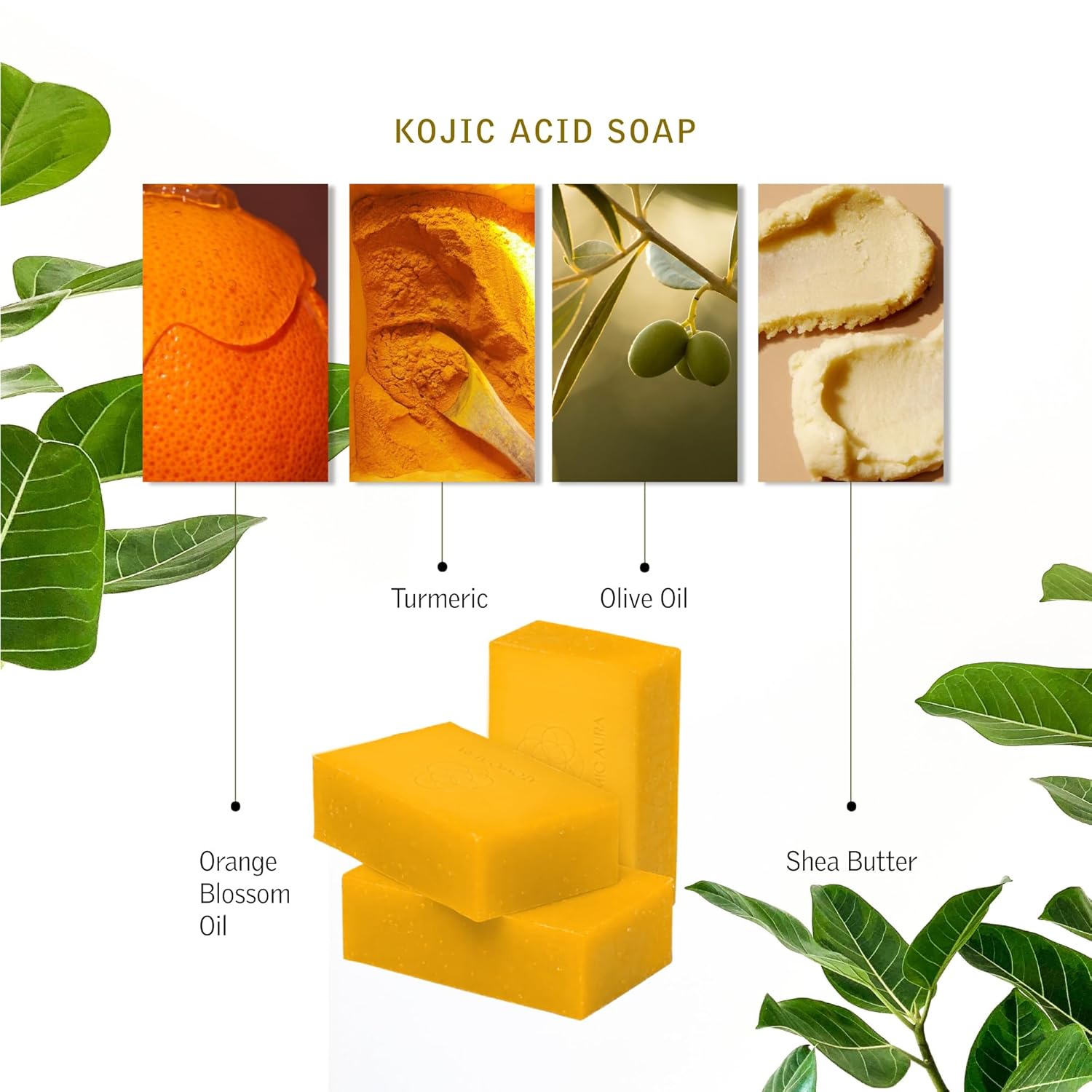 Kojic Acid Dark Spot Remover Soap Bars with Turmeric, Collagen, Vitamin C, Shea Butter, Olive Oil, Original Natural Japanese Complex infused with Hyaluronic Acid for Scars(2 Pack)