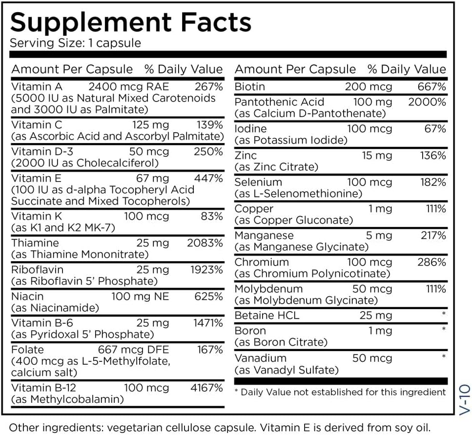 Metabolic Maintenance The Big One Plus Vitamin D - Iron-Free Multivitamin + 2000 IU Vitamin D + Active Folate (100 Capsules)