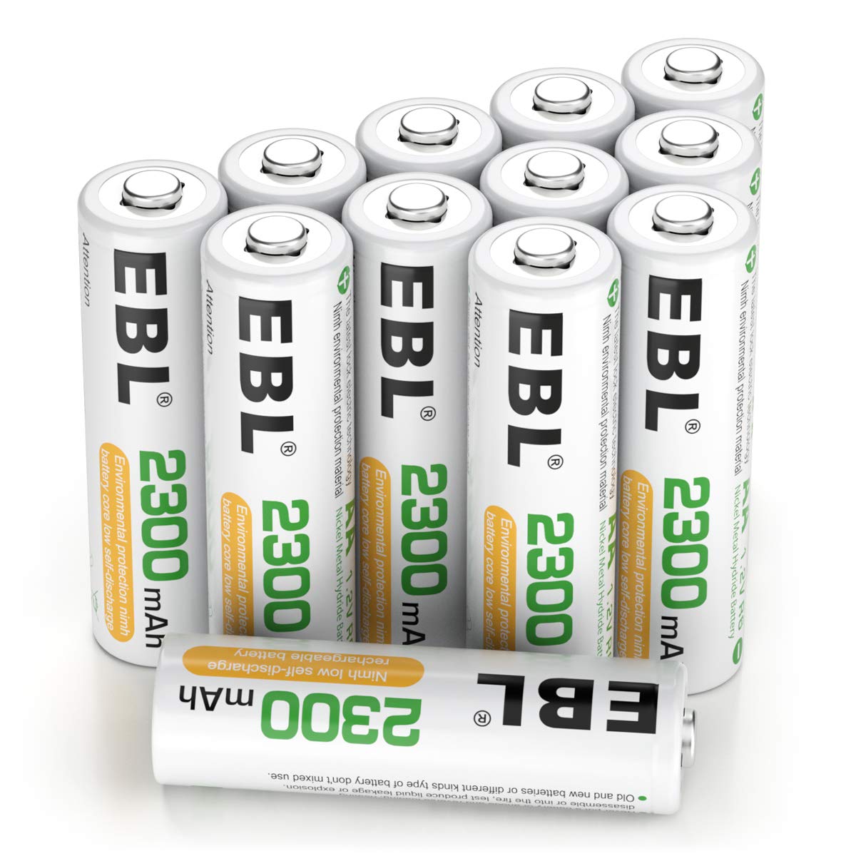 EBL Rechargeable AA Batteries, 2300mAh NiMH Precharged Home Basic Double AA Battery, Pack of 12